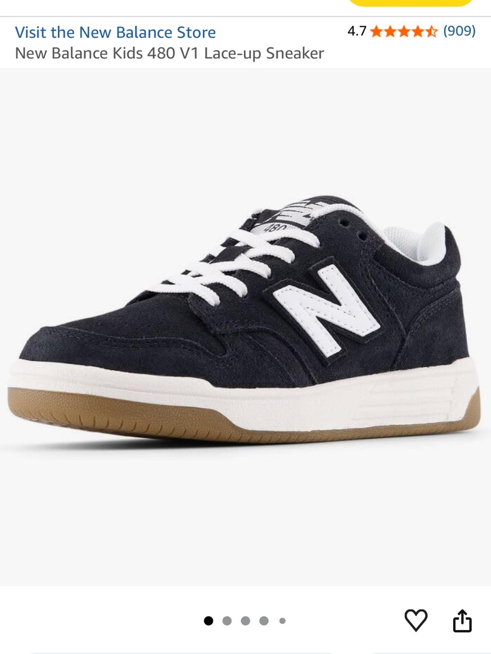 New Balance 480 V1 Black Suede Sneakers with White N and Gum Sole